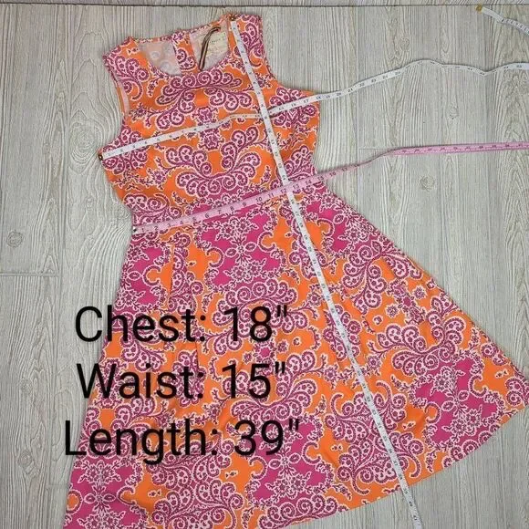 Holly & Whyte by Lindex Womens 10 Midi Dress Orange Pink Floral Sleeveless Flowy - Picture 9 of 11